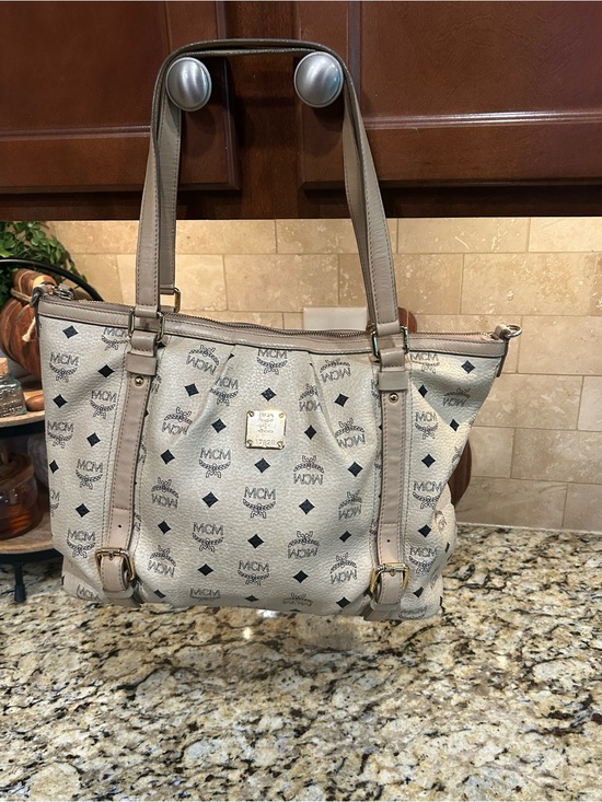 MCM Handbags - MCM All-Leather Visetos Tote – Beige Monogram